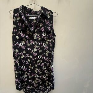 Equipment Black and Purple Floral Dress with pocket detailing